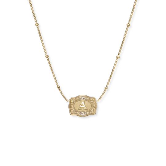 SpurWest Ultra Mini Gold Belt Buckle Necklace (Initial)