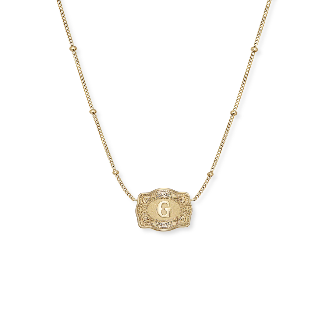 SpurWest Ultra Mini Gold Belt Buckle Necklace (Initial)
