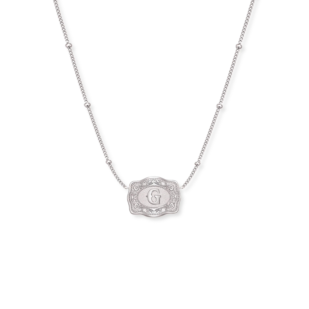 SpurWest Ultra Mini Silver Belt Buckle Initial Necklace