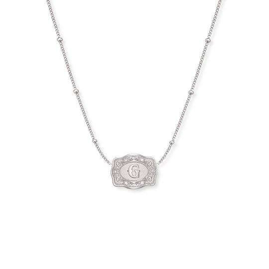 SpurWest Ultra Mini Silver Belt Buckle Initial Necklace