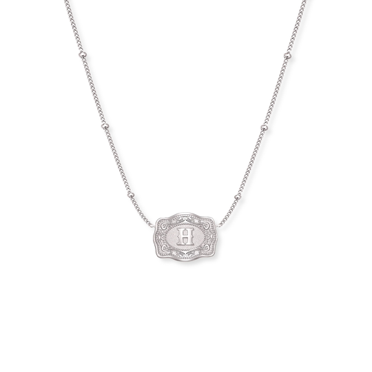 SpurWest Ultra Mini Silver Belt Buckle Initial Necklace