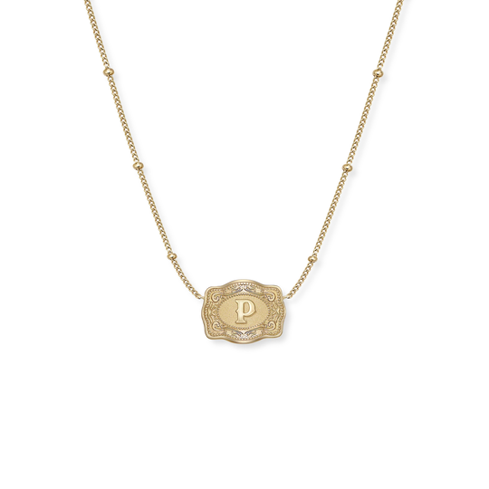 SpurWest Ultra Mini Gold Belt Buckle Necklace (Initial)
