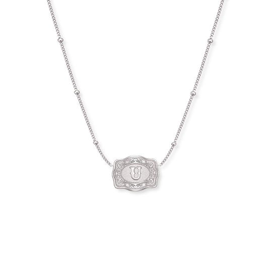 SpurWest Ultra Mini Silver Belt Buckle Initial Necklace
