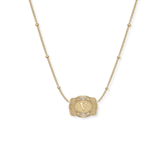 SpurWest Ultra Mini Gold Belt Buckle Necklace (Initial)