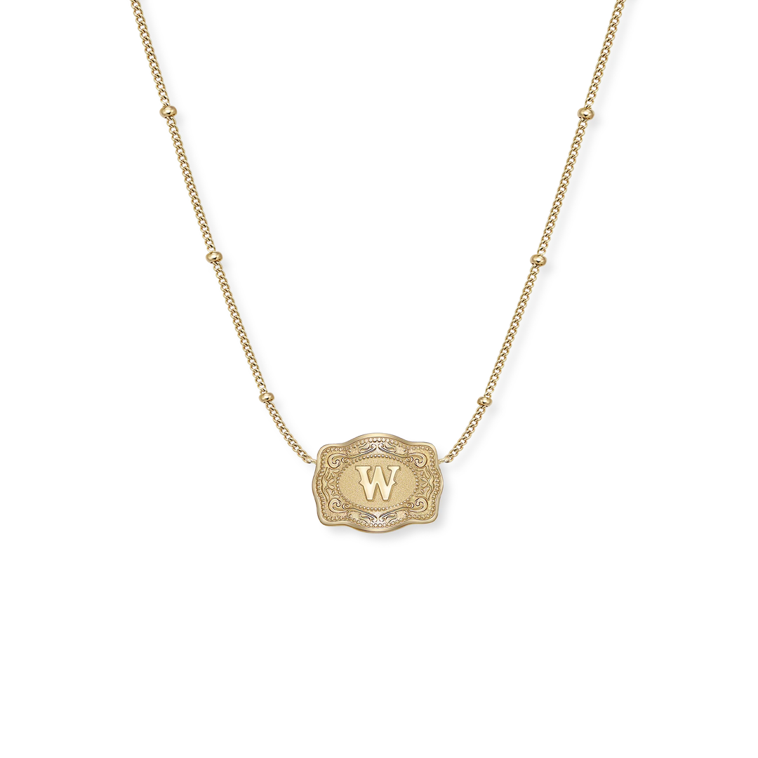 SpurWest Ultra Mini Gold Belt Buckle Necklace (Initial)