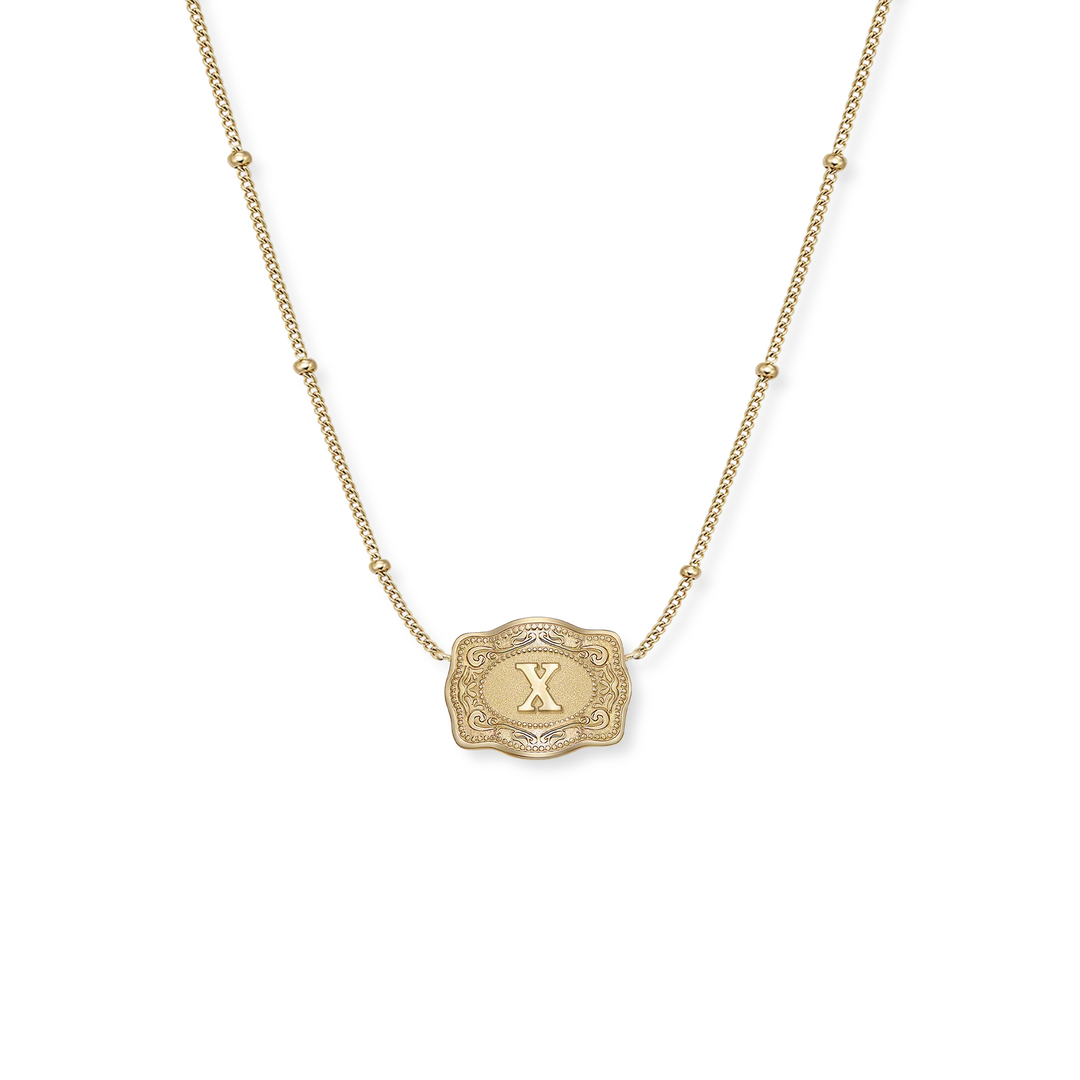 SpurWest Ultra Mini Gold Belt Buckle Necklace (Initial)