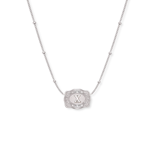 SpurWest Ultra Mini Silver Belt Buckle Initial Necklace
