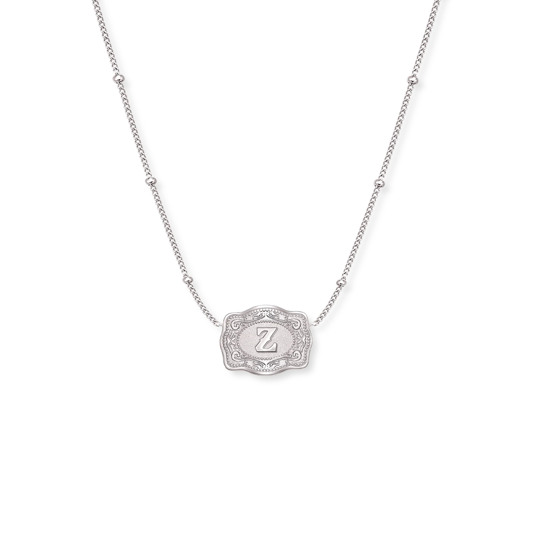 SpurWest Ultra Mini Silver Belt Buckle Initial Necklace