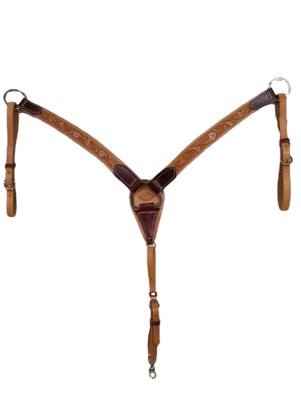 HR Saddles & Tack 1 1/2" Breast Collar Hand Tooled Swirls, Latigo Turnbacks,  with SS Hardware