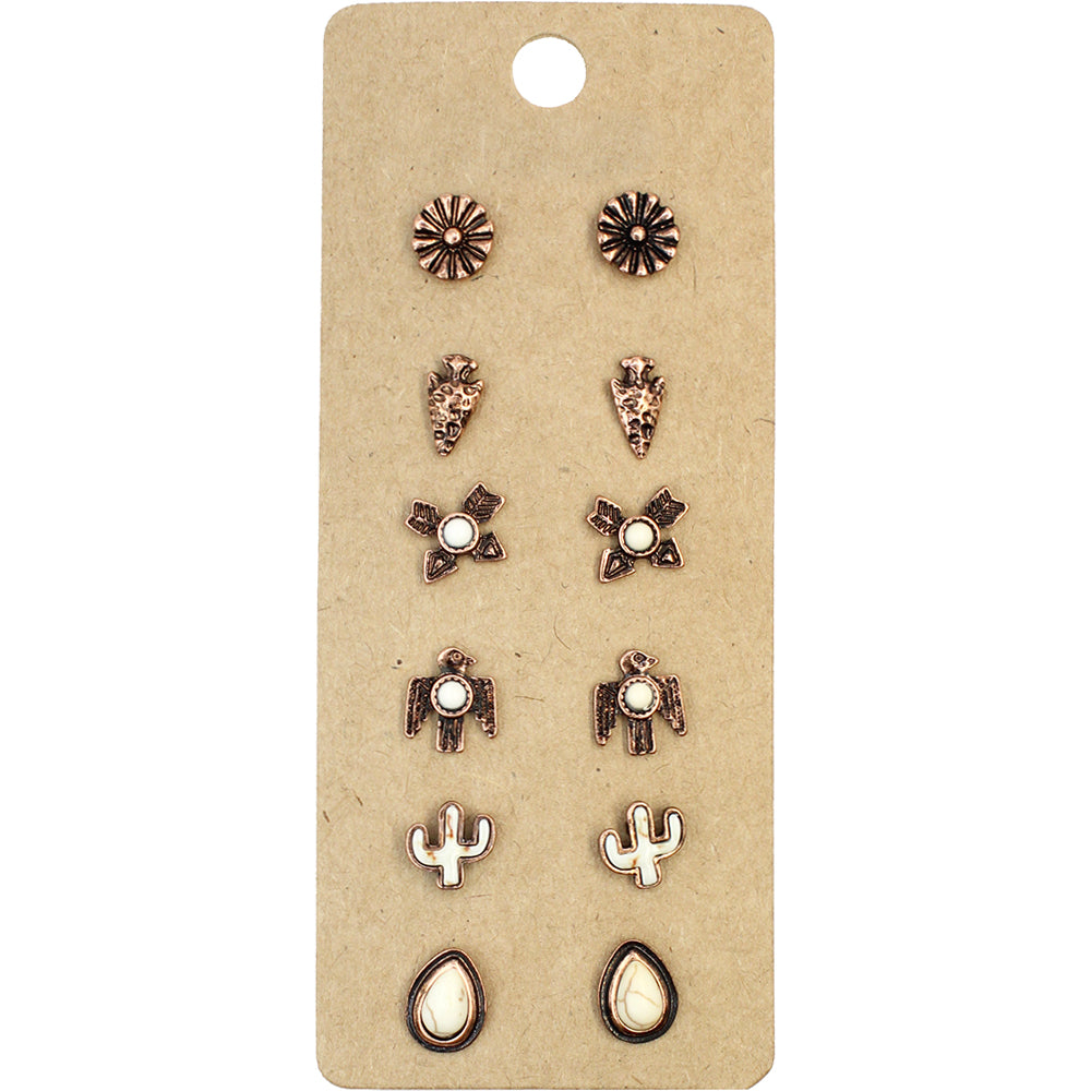 Metal Post Earring with Semi-Genuine Stone - E