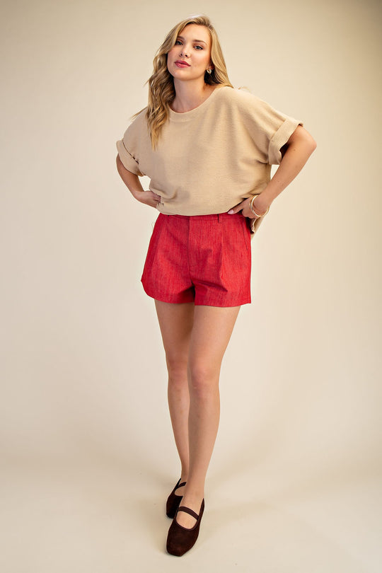 Ladies Glam Red High Waist Shorts