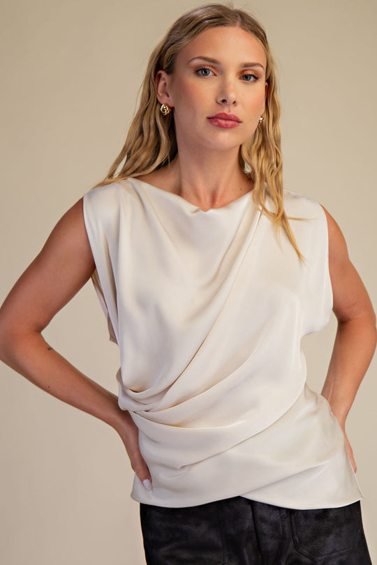 Ladies Glam Drappy Neck Side Gathering Detail Top - GT9759