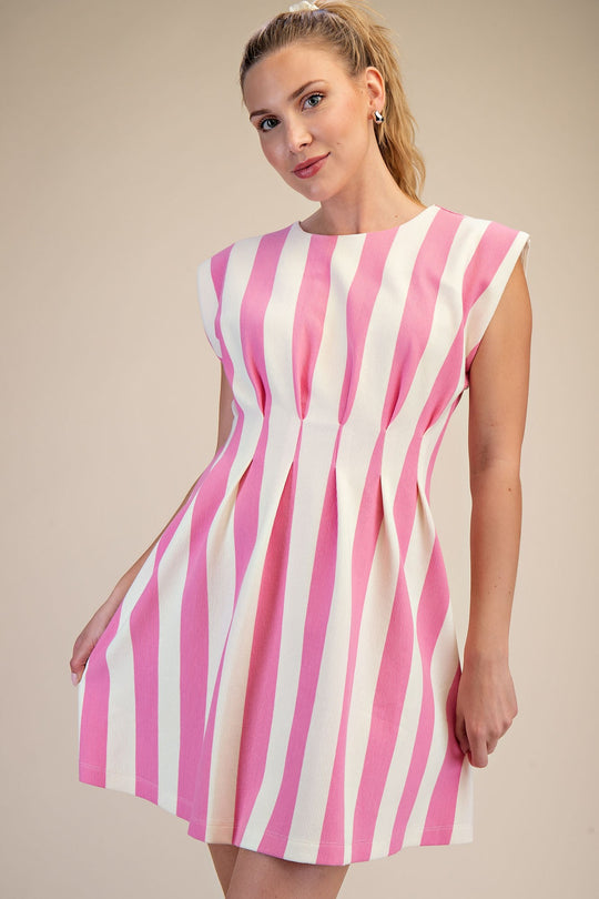 Ladies Glam Round Neck Waist Pleated Mini Dress - GD9722