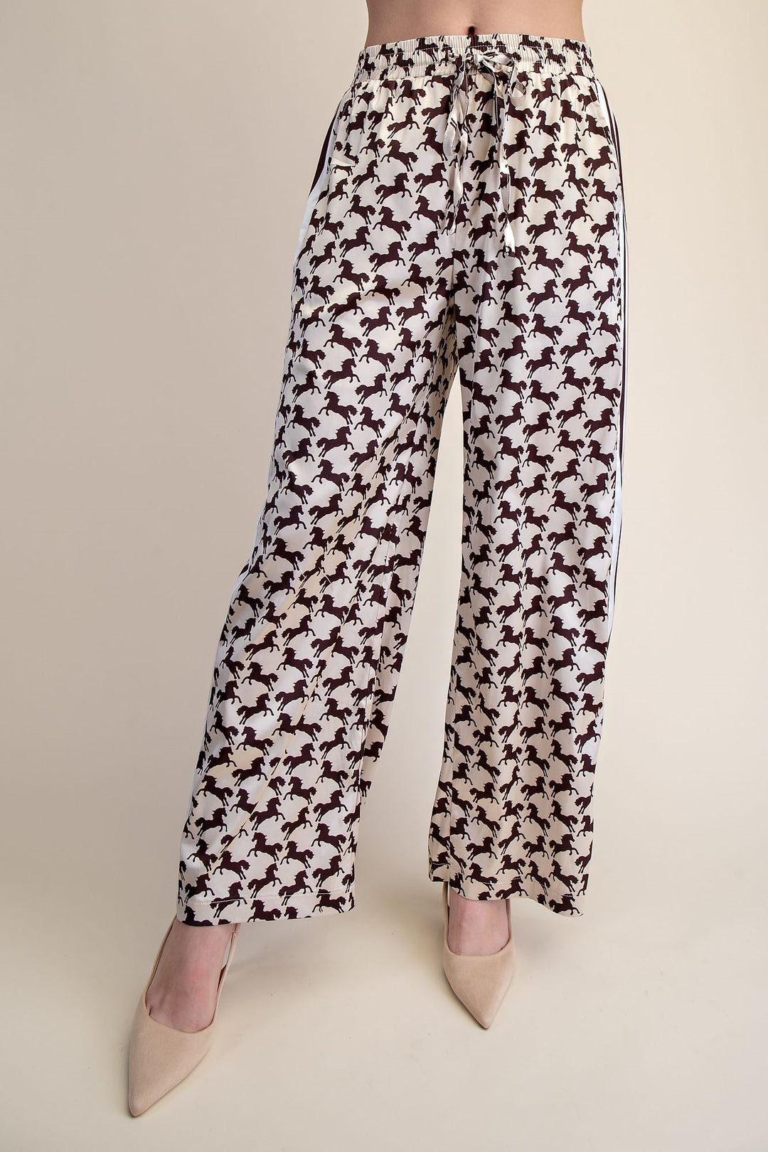 Ladies Glam Drawstring Side Contrast Detail Animal Print Long Pants - GP9692