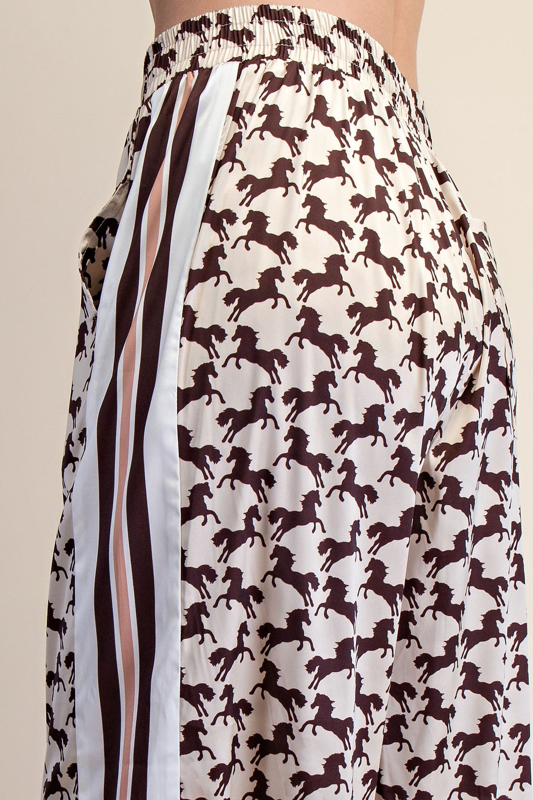 Ladies Glam Drawstring Side Contrast Detail Animal Print Long Pants - GP9692