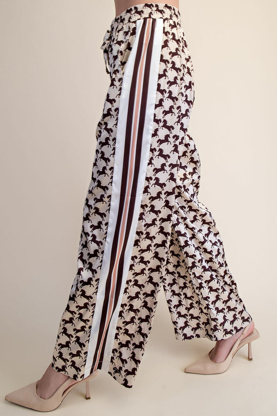 Ladies Glam Drawstring Side Contrast Detail Animal Print Long Pants - GP9692