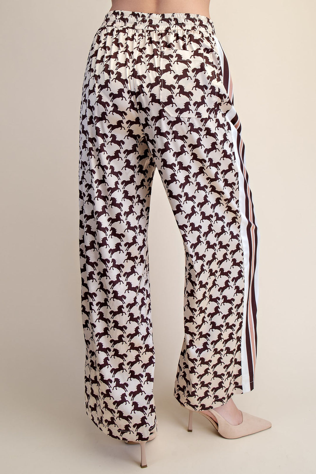 Ladies Glam Drawstring Side Contrast Detail Animal Print Long Pants - GP9692