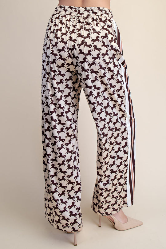 Ladies Glam Drawstring Side Contrast Detail Animal Print Long Pants - GP9692