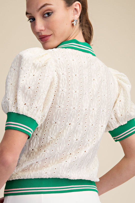 Ladies Glam Puff-Sleeve Lace Knit Top - GT8872