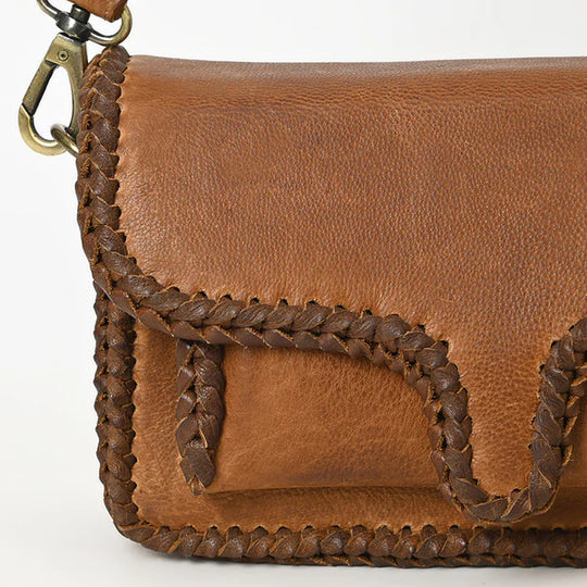 American Darling Mini Leather Shoulder Bag with Braided Trim - ADBGM405B