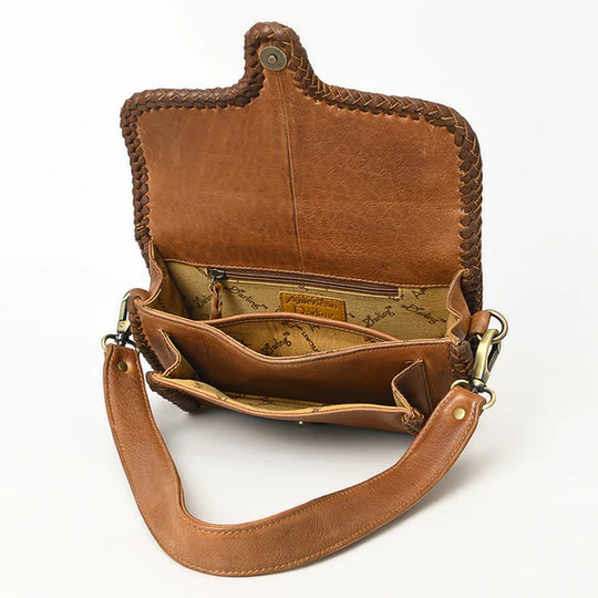 American Darling Mini Leather Shoulder Bag with Braided Trim - ADBGM405B