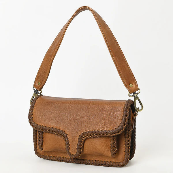 American Darling Mini Leather Shoulder Bag with Braided Trim - ADBGM405B