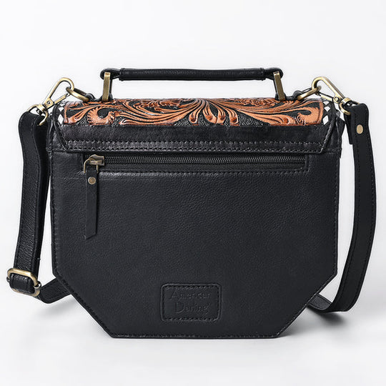 Western Quilted Leather Crossbody Bag Hand-Tooled Floral Flap - ADBGA703