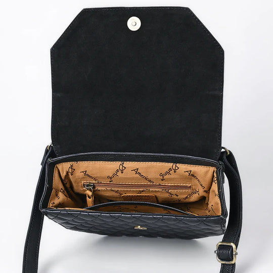 Western Quilted Leather Crossbody Bag Hand-Tooled Floral Flap - ADBGA703