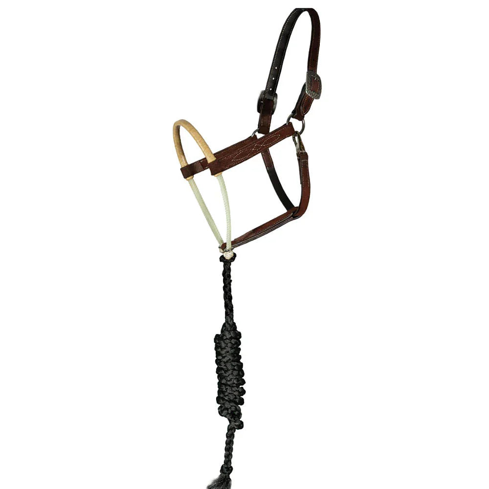Professional's Choice Rawhide Wrapped Double Rope Noseband Chocolate Roughout Leather Horse Halter
