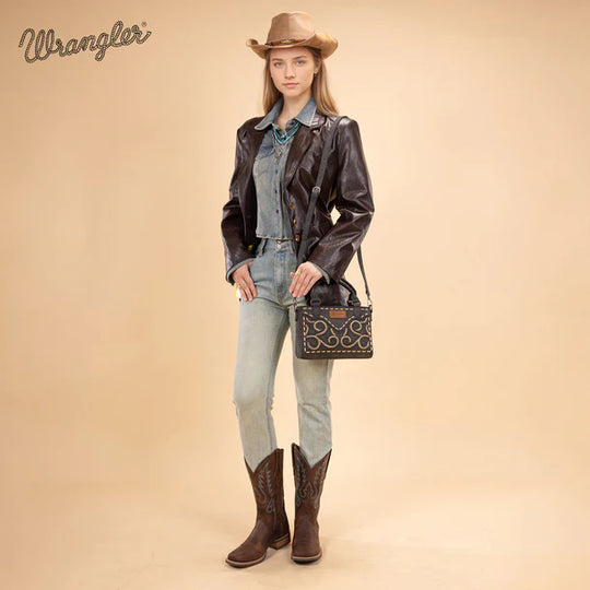 Wrangler Embroidered Swirl Mini Black Satchel/ Crossbody - WG337-2003BK