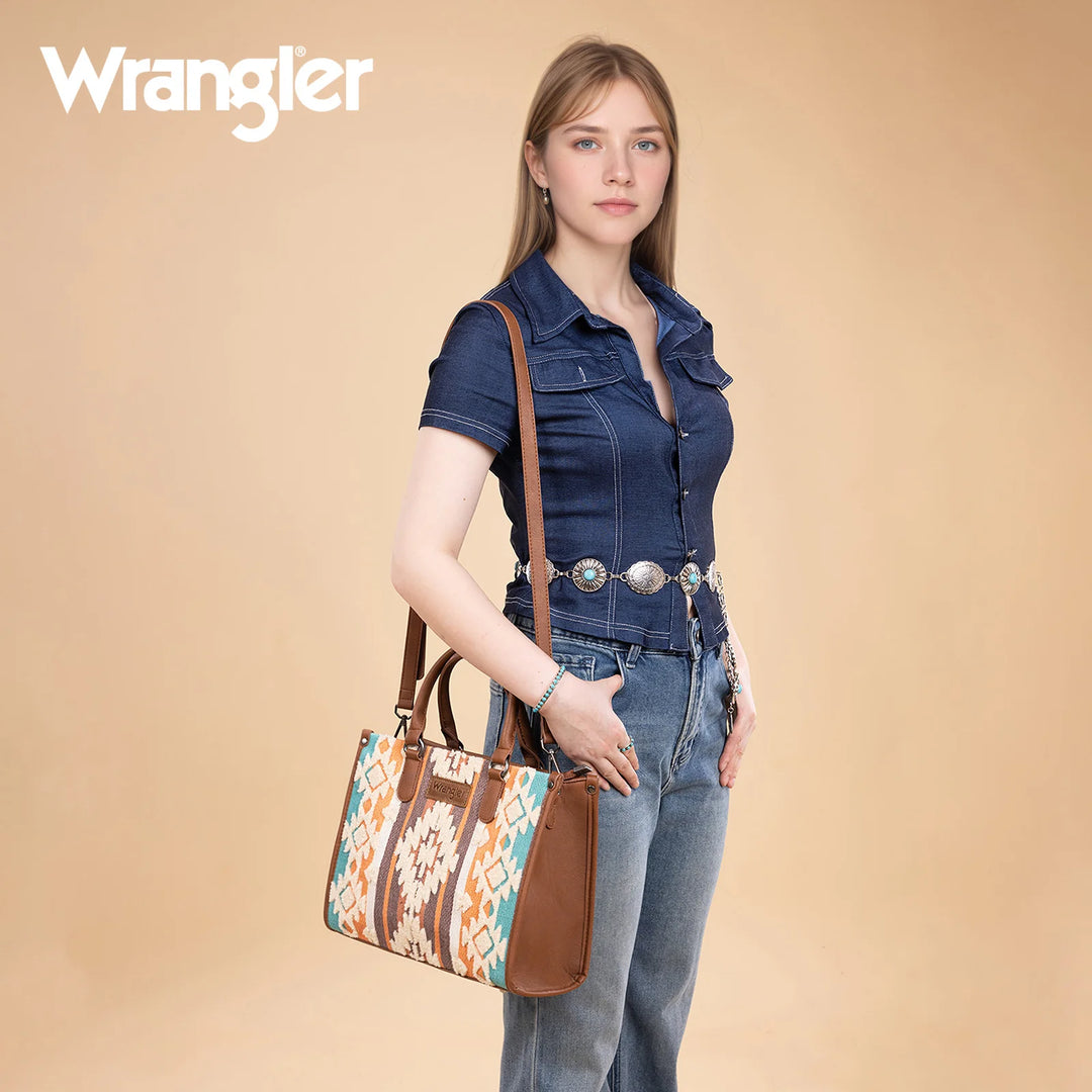 Wrangler Sherpa Brown Aztec Canvas Tote/Crossbody - WG313-8119