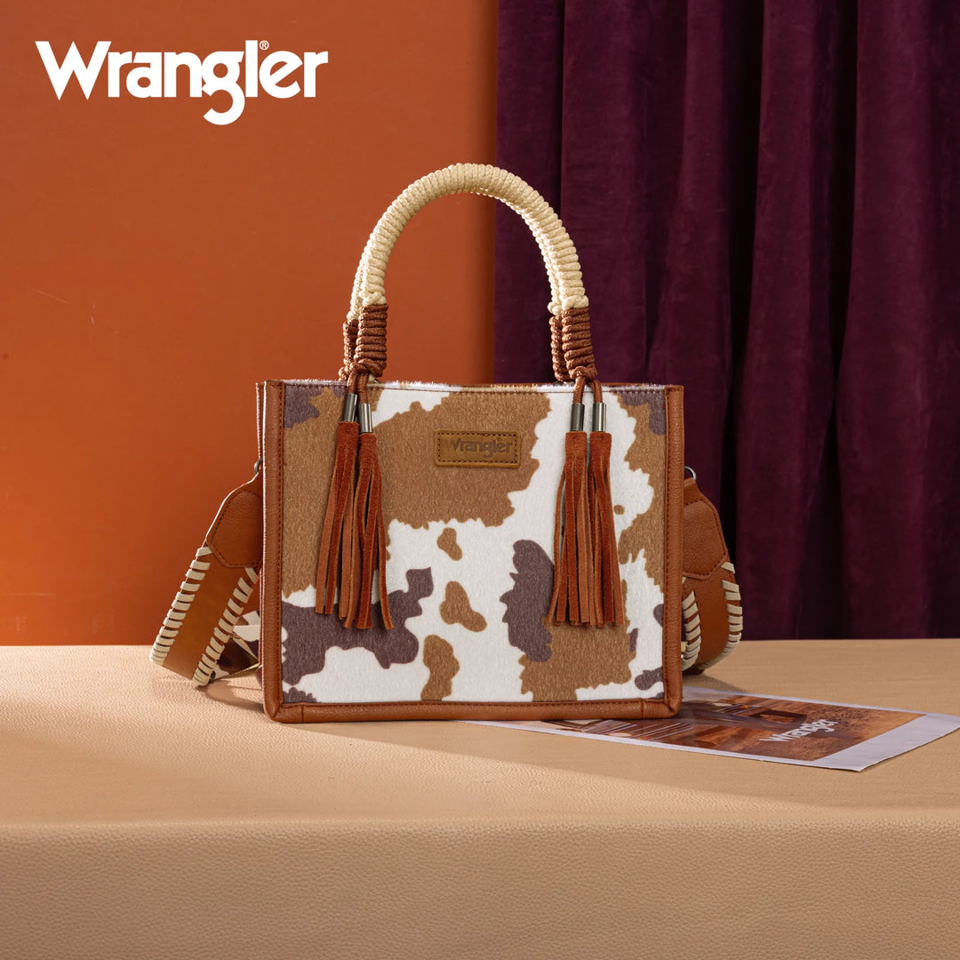 Wrangler Brown Cow Print Tote/Crossbody - WG386-8120SBR