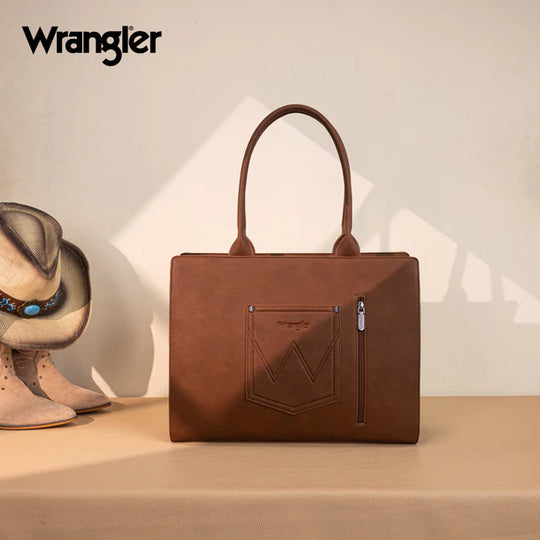 Wrangler Horseshoe Cutout Carry-All Large Brown Tote Bag - WG292-8110BR