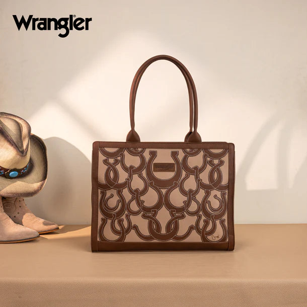 Wrangler Horseshoe Cutout Carry-All Large Brown Tote Bag - WG292-8110BR