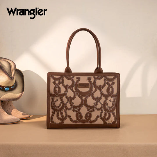 Wrangler Horseshoe Cutout Carry-All Large Brown Tote Bag - WG292-8110BR