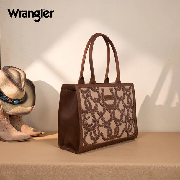 Wrangler Horseshoe Cutout Carry-All Large Brown Tote Bag - WG292-8110BR