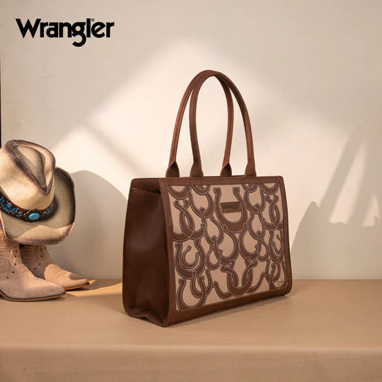 Wrangler Horseshoe Cutout Carry-All Large Brown Tote Bag - WG292-8110BR