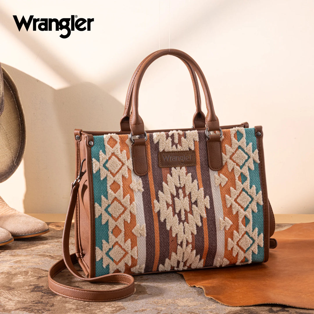 Wrangler Sherpa Brown Aztec Canvas Tote/Crossbody - WG313-8119