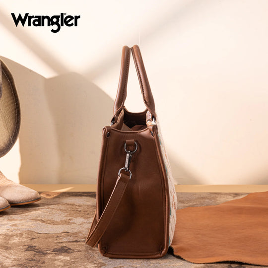 Wrangler Sherpa Brown Aztec Canvas Tote/Crossbody - WG313-8119