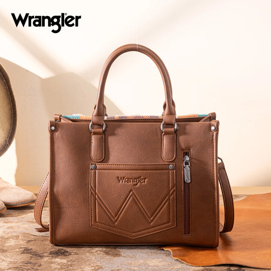 Wrangler Sherpa Brown Aztec Canvas Tote/Crossbody - WG313-8119