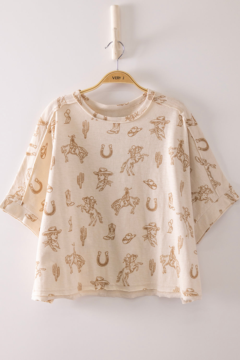 Ladies Very J Dolman Sleeve Western Graphic Casual Knit Top - NT12547
