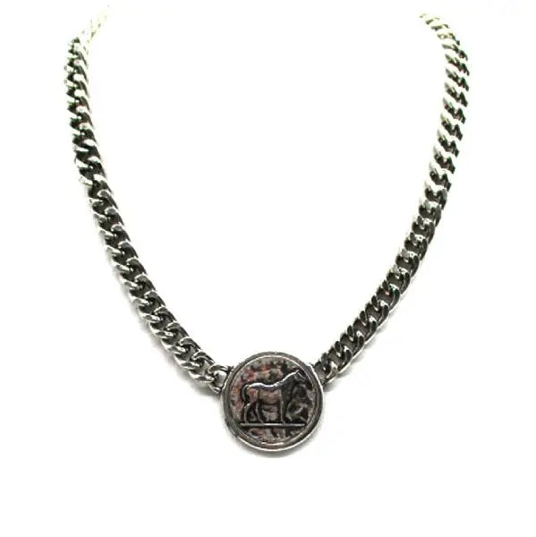 Western Horse Coin Chain Necklace - SN0886SB
