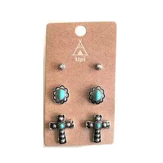 Western 3 Pair Turquoise Earring Set