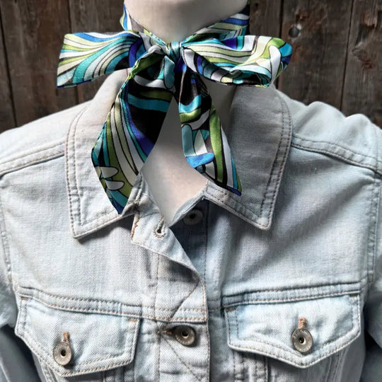 Blue and Green Western Skinny Mini Wild Rag Cowgirl Necktie - TW316