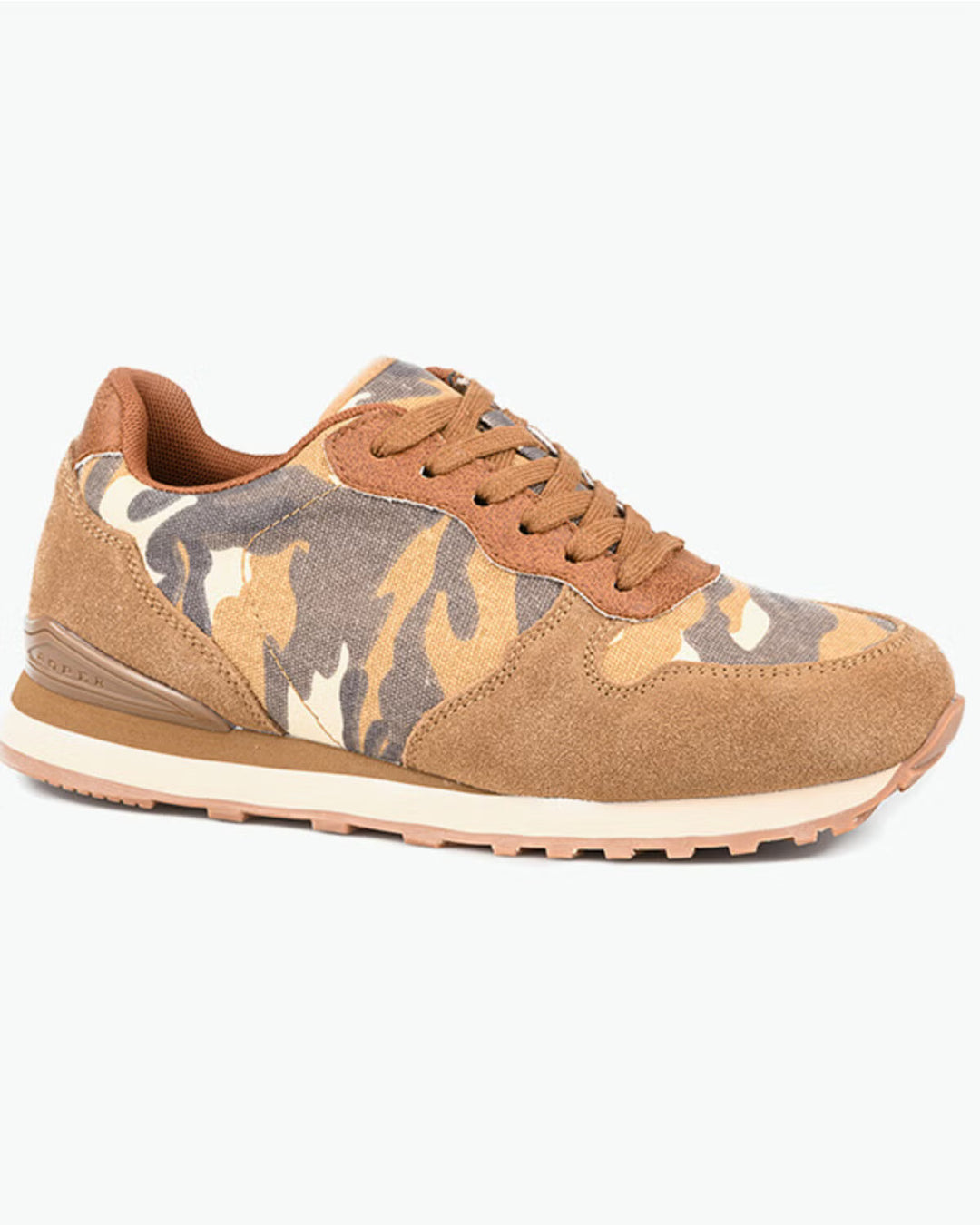 Ladies Roper Brown Cow Suede And Camo Print Shoe