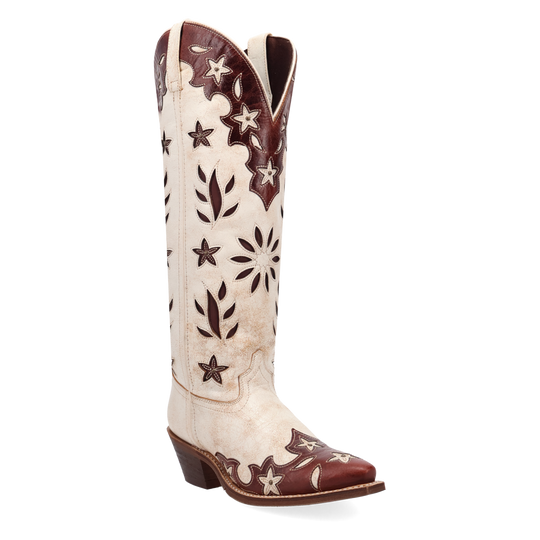 Women's White 17" Laredo Boot with Floral Flourish Inlay Western Snip Toe Boot - 20103