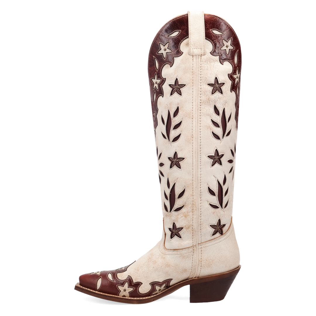Women's White 17" Laredo Boot with Floral Flourish Inlay Western Snip Toe Boot - 20103