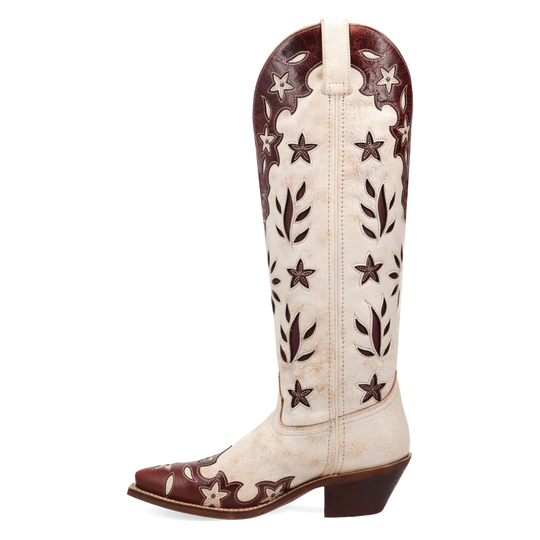 Women's White 17" Laredo Boot with Floral Flourish Inlay Western Snip Toe Boot - 20103
