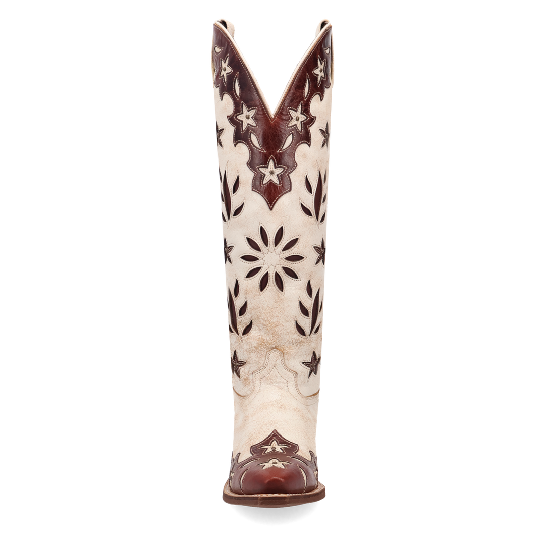 Women's White 17" Laredo Boot with Floral Flourish Inlay Western Snip Toe Boot - 20103