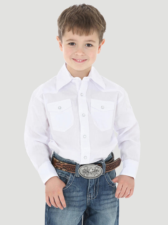 Boy's Wrangler White Long Sleeve Dress Western Snap Shirt - 204WHSL